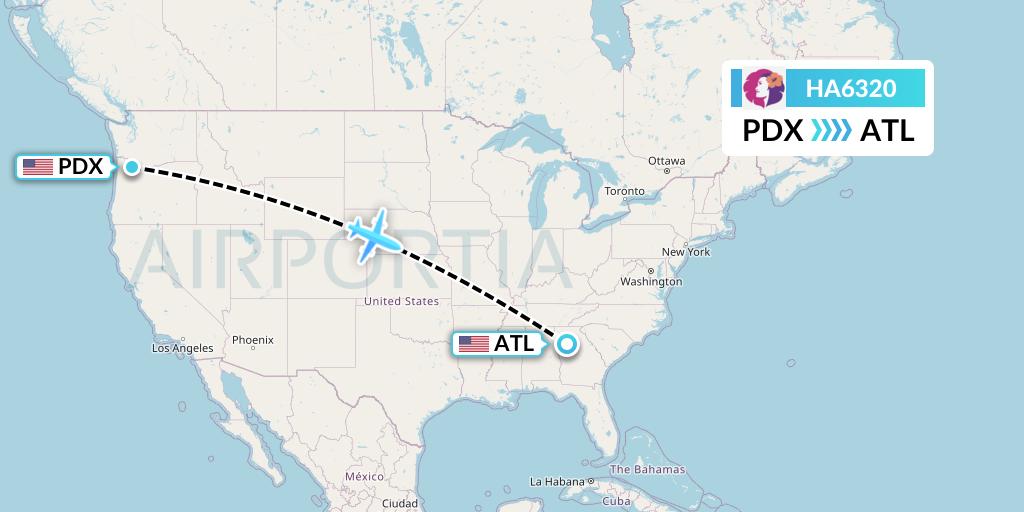 HA6320 Hawaiian Airlines Flight Map: Portland to Atlanta