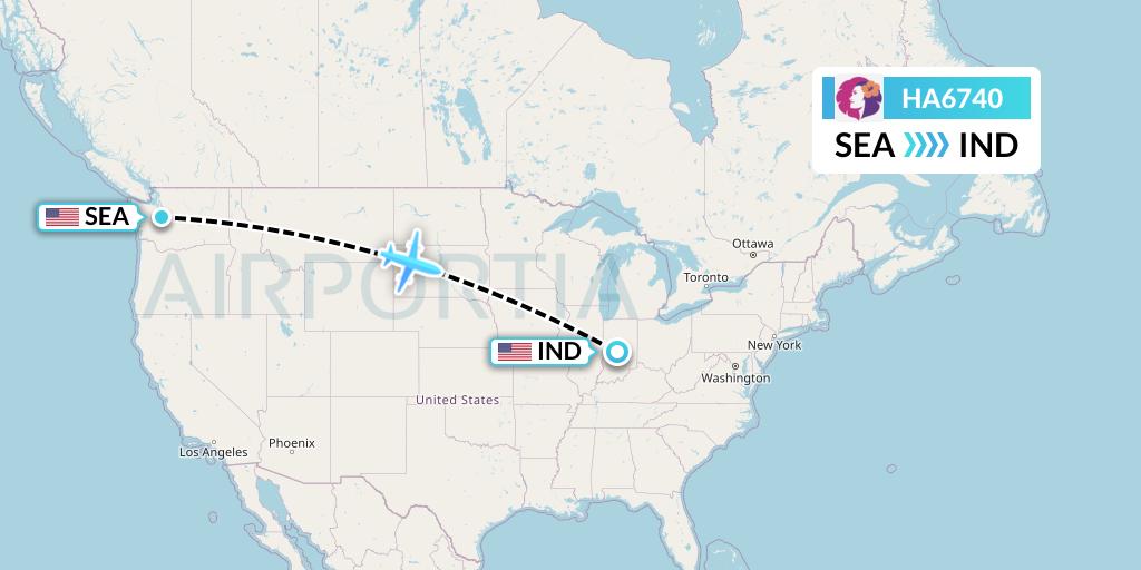 HA6740 Hawaiian Airlines Flight Map: Seattle to Indianapolis