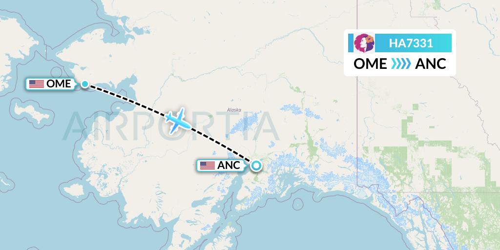 HA7331 Hawaiian Airlines Flight Map: Nome to Anchorage