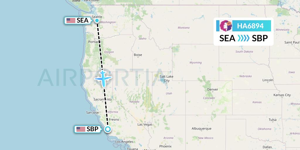 HA6894 Hawaiian Airlines Flight Map: Seattle to San Luis Obispo
