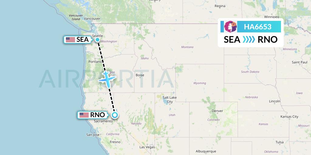 HA6653 Hawaiian Airlines Flight Map: Seattle to Reno