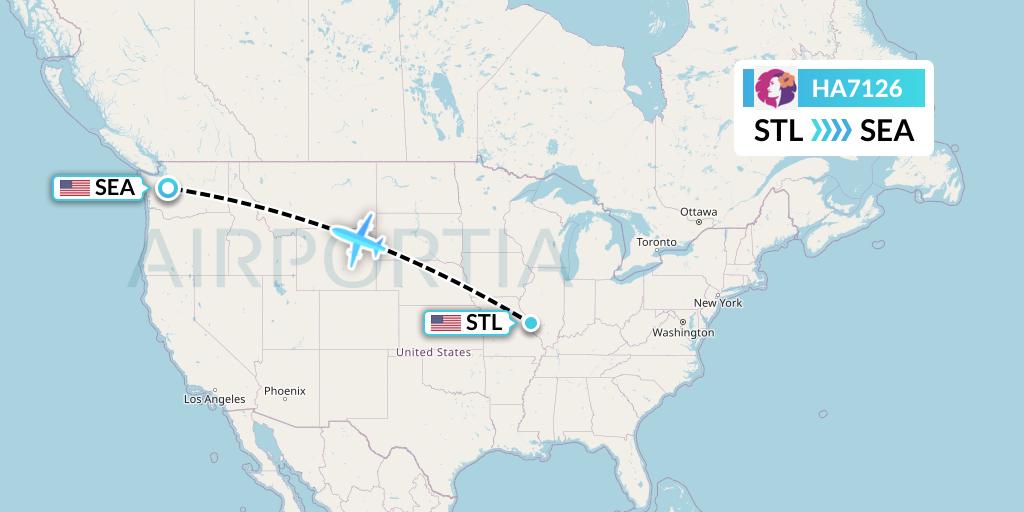 HA7126 Hawaiian Airlines Flight Map: St. Louis to Seattle