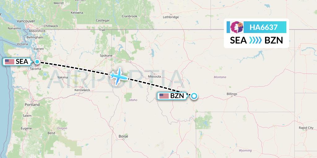 HA6637 Hawaiian Airlines Flight Map: Seattle to Bozeman