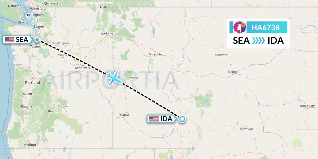 HA6738 Hawaiian Airlines Flight Map: Seattle to Idaho Falls