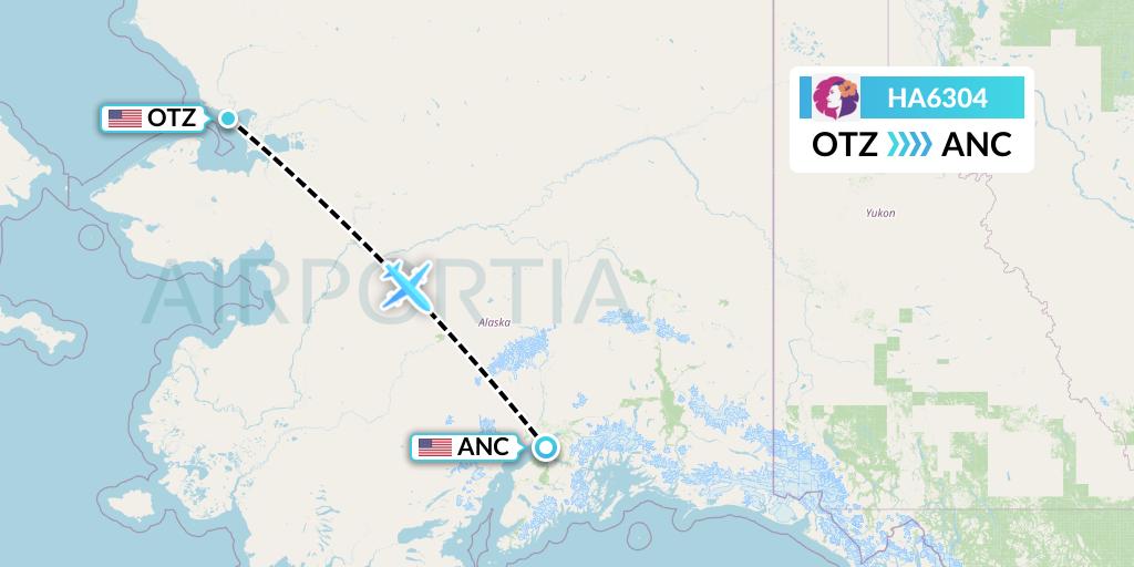HA6304 Hawaiian Airlines Flight Map: Kotzebue to Anchorage