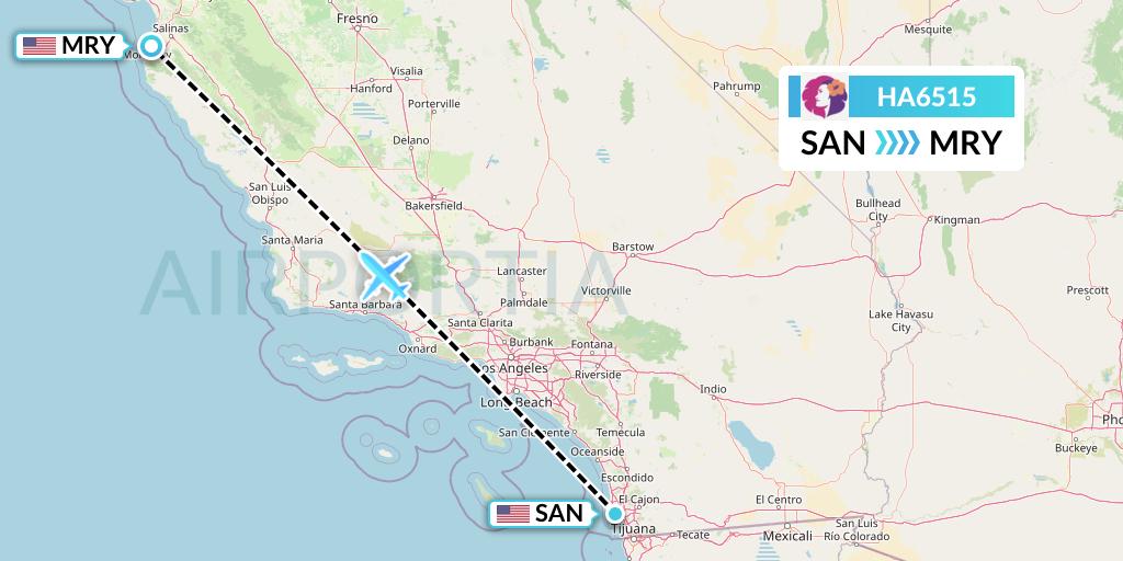 HA6515 Hawaiian Airlines Flight Map: San Diego to Monterey