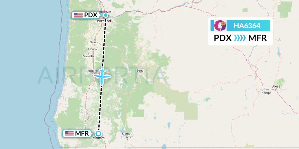 HA6364 Hawaiian Airlines Flight Map: Portland to Medford