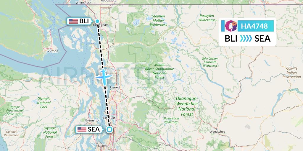 HA4748 Hawaiian Airlines Flight Map: Bellingham to Seattle
