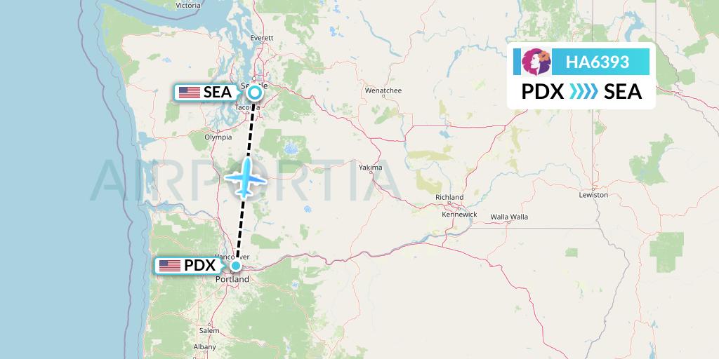 HA6393 Hawaiian Airlines Flight Map: Portland to Seattle