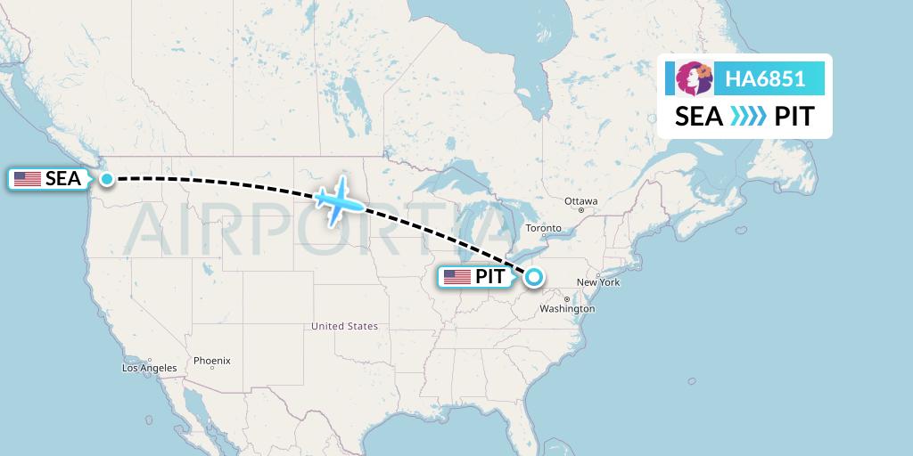 HA6851 Hawaiian Airlines Flight Map: Seattle to Pittsburgh