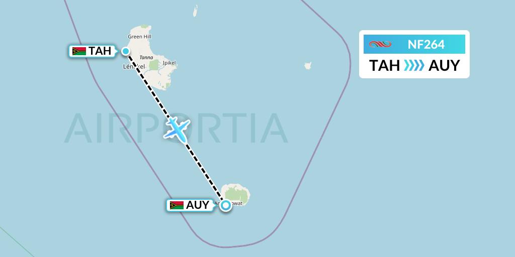 NF264 Air Vanuatu Flight Map: Vanuatu to Anelghowhat