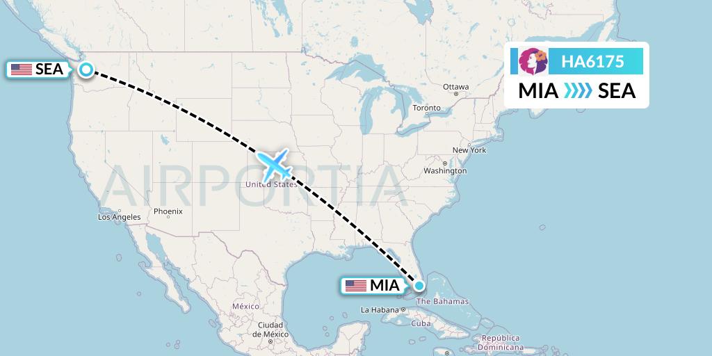 HA6175 Hawaiian Airlines Flight Map: Miami to Seattle