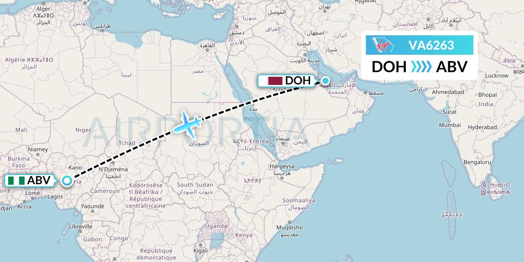 VA6263 Virgin Australia Flight Map: Doha to Abuja