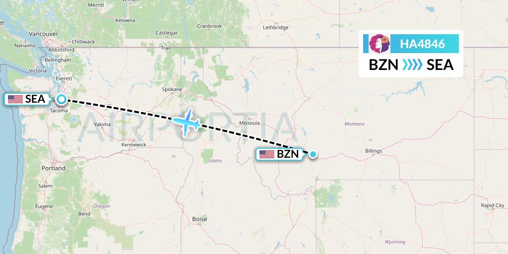 HA4846 Hawaiian Airlines Flight Map: Bozeman to Seattle