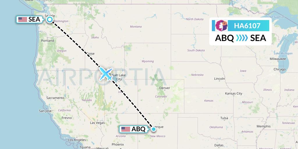 HA6107 Hawaiian Airlines Flight Map: Albuquerque to Seattle