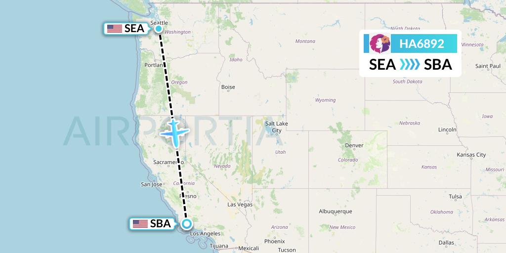 HA6892 Hawaiian Airlines Flight Map: Seattle to Santa Barbara
