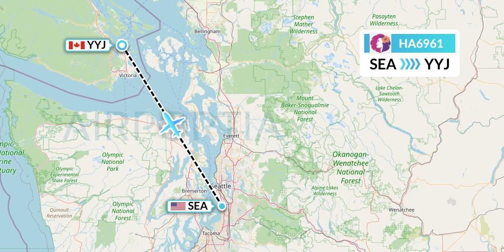 HA6961 Hawaiian Airlines Flight Map: Seattle to Victoria