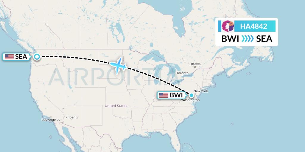 HA4842 Hawaiian Airlines Flight Map: Baltimore to Seattle