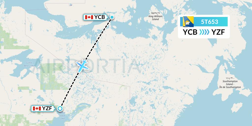 5T653 Canadian North Flight Map: Cambridge Bay to Yellowknife