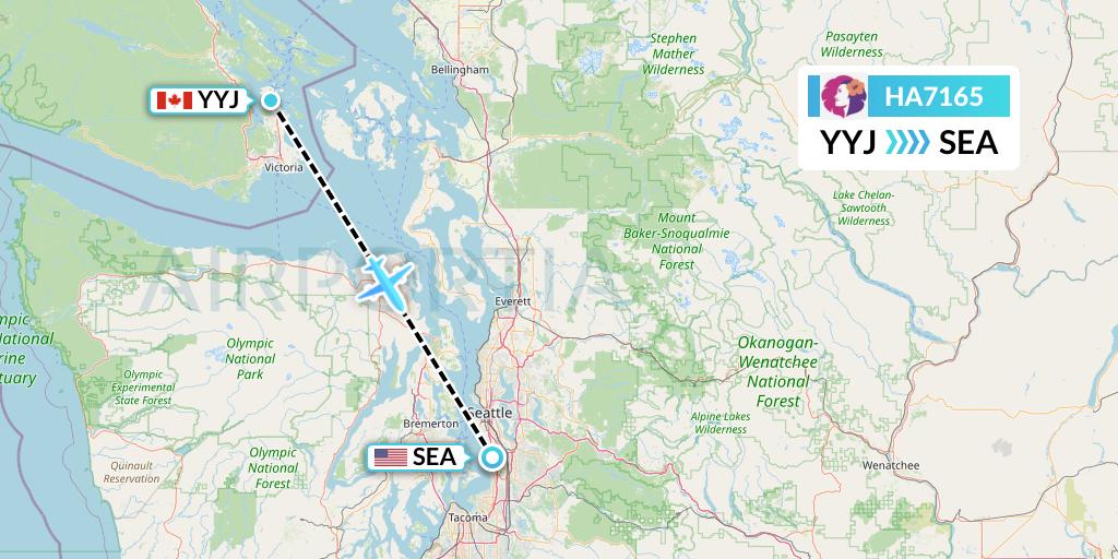 HA7165 Hawaiian Airlines Flight Map: Victoria to Seattle
