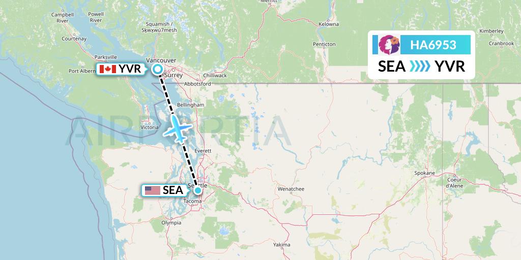 HA6953 Hawaiian Airlines Flight Map: Seattle to Vancouver