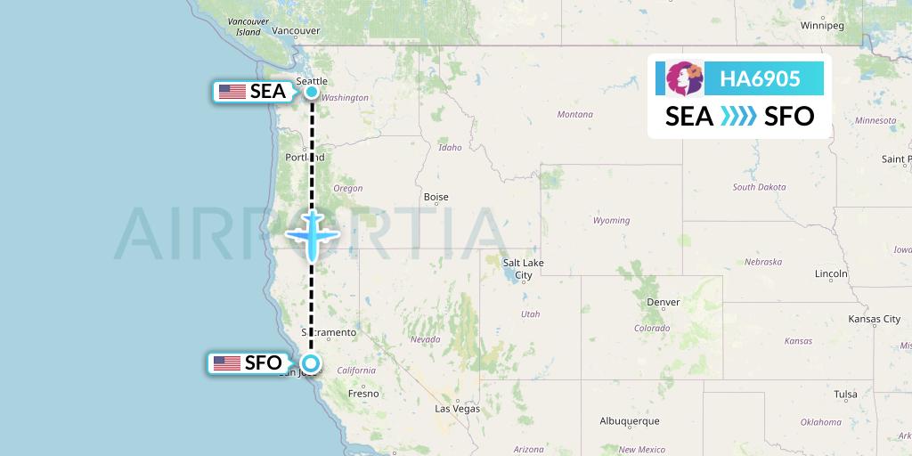 HA6905 Hawaiian Airlines Flight Map: Seattle to San Francisco