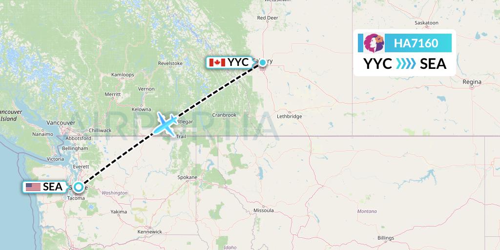 HA7160 Hawaiian Airlines Flight Map: Calgary to Seattle