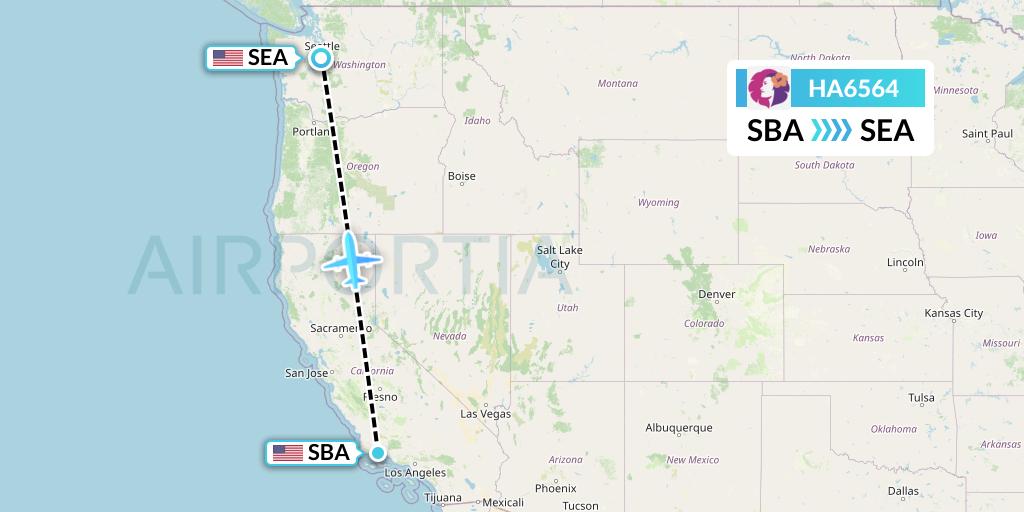 HA6564 Hawaiian Airlines Flight Map: Santa Barbara to Seattle