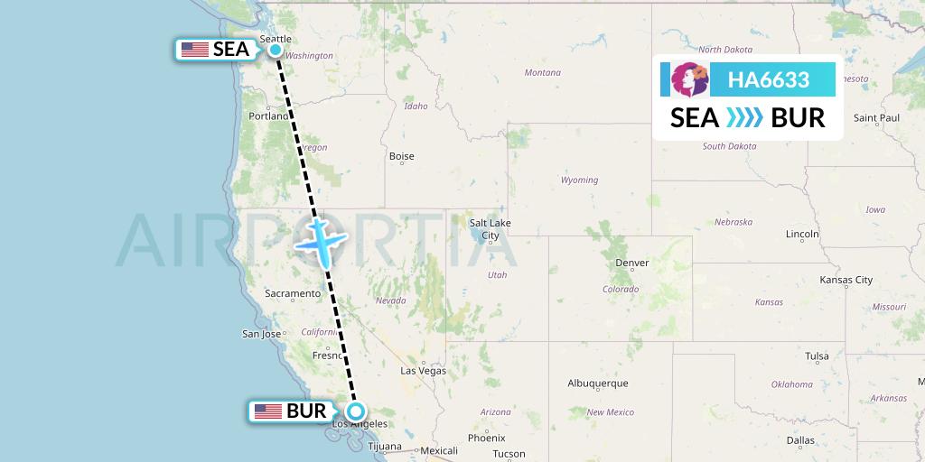 HA6633 Hawaiian Airlines Flight Map: Seattle to Burbank