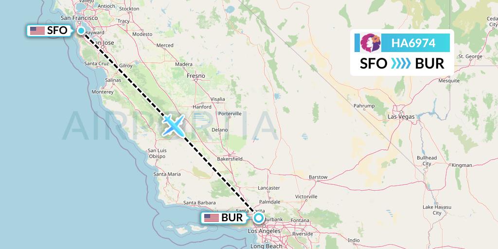 HA6974 Hawaiian Airlines Flight Map: San Francisco to Burbank