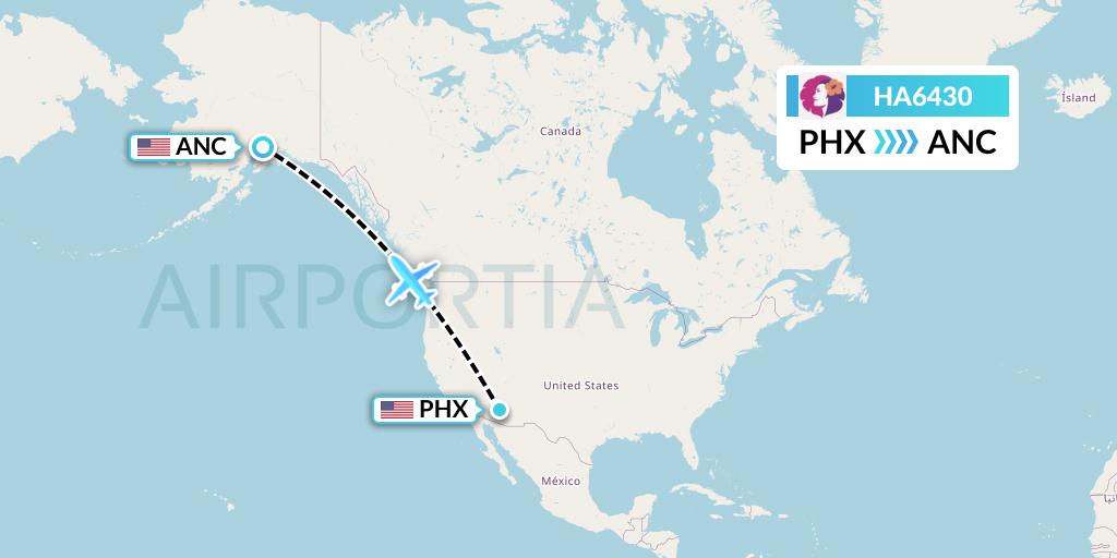HA6430 Hawaiian Airlines Flight Map: Phoenix to Anchorage