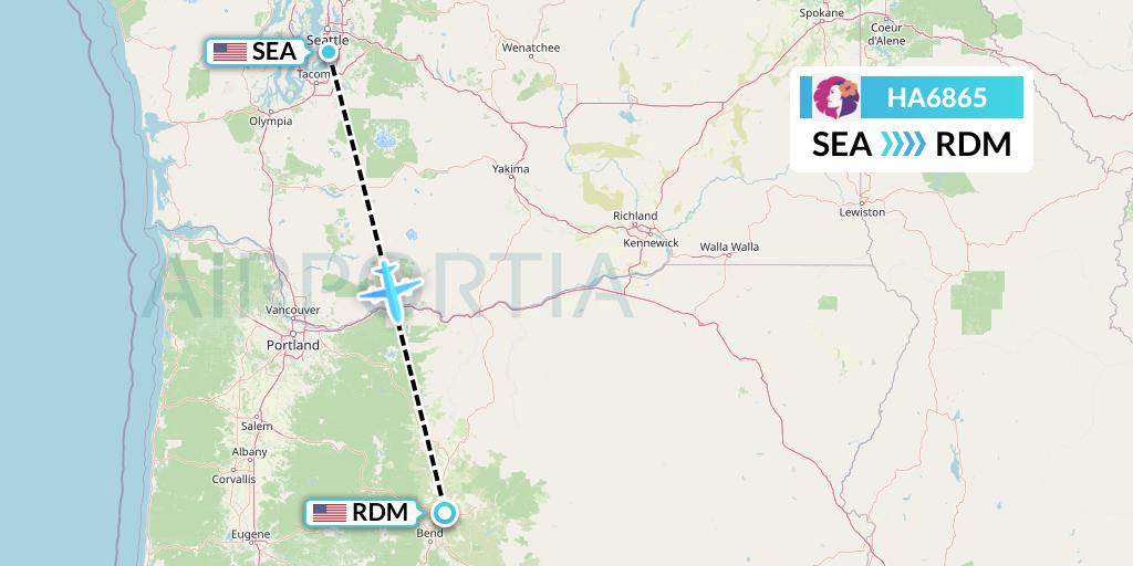 HA6865 Hawaiian Airlines Flight Map: Seattle to Redmond