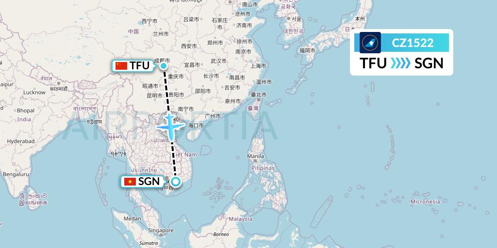 CZ1522 China Southern Airlines Flight Map: Chengdu to Ho Chi Minh City
