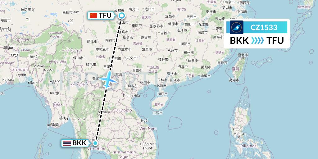 CZ1533 China Southern Airlines Flight Map: Bangkok to Chengdu