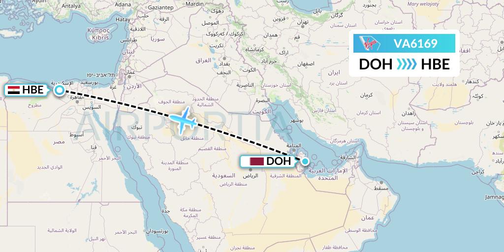 VA6169 Virgin Australia Flight Map: Doha to Alexandria