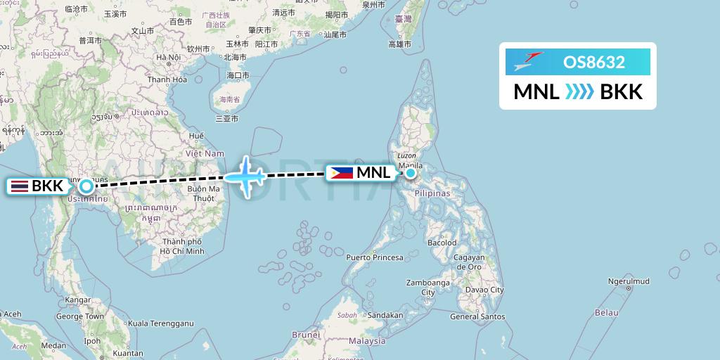 OS8632 Austrian Airlines Flight Map: Manila to Bangkok