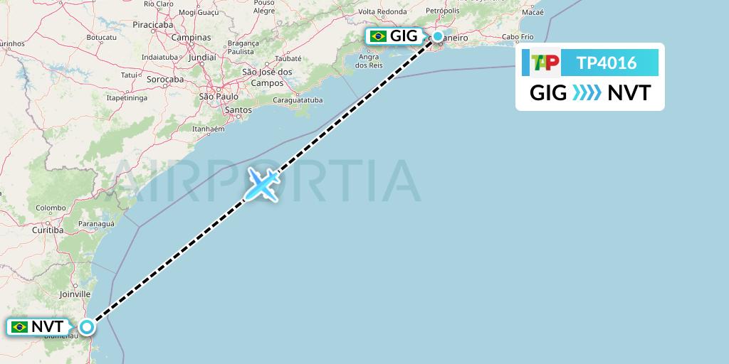 TP4016 TAP Portugal Flight Map: Rio de Janeiro to Navegantes