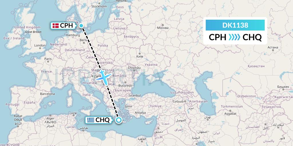 DK1138 Thomas Cook Airlines Scandinavia Flight Map: Copenhagen to Chania