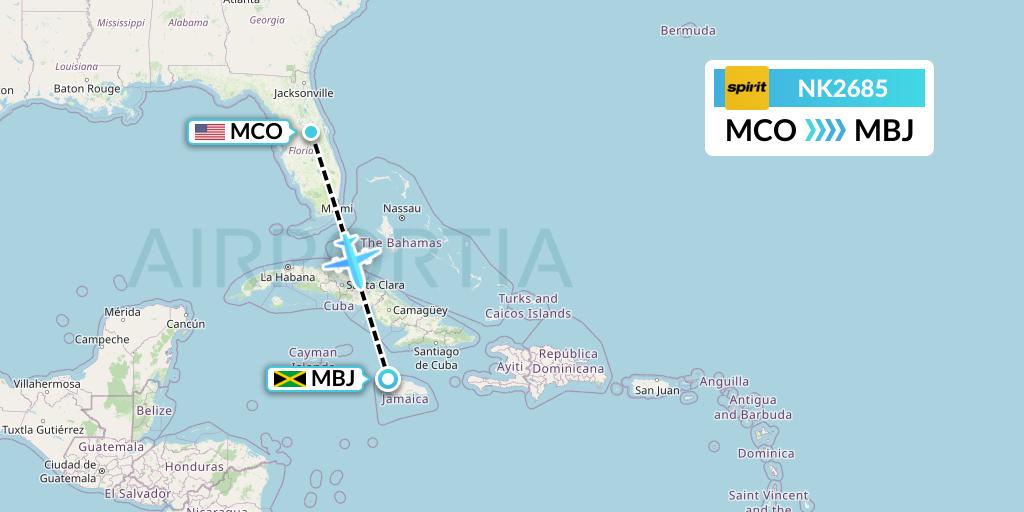 NK2685 Spirit Airlines Flight Map: Orlando to Montego Bay