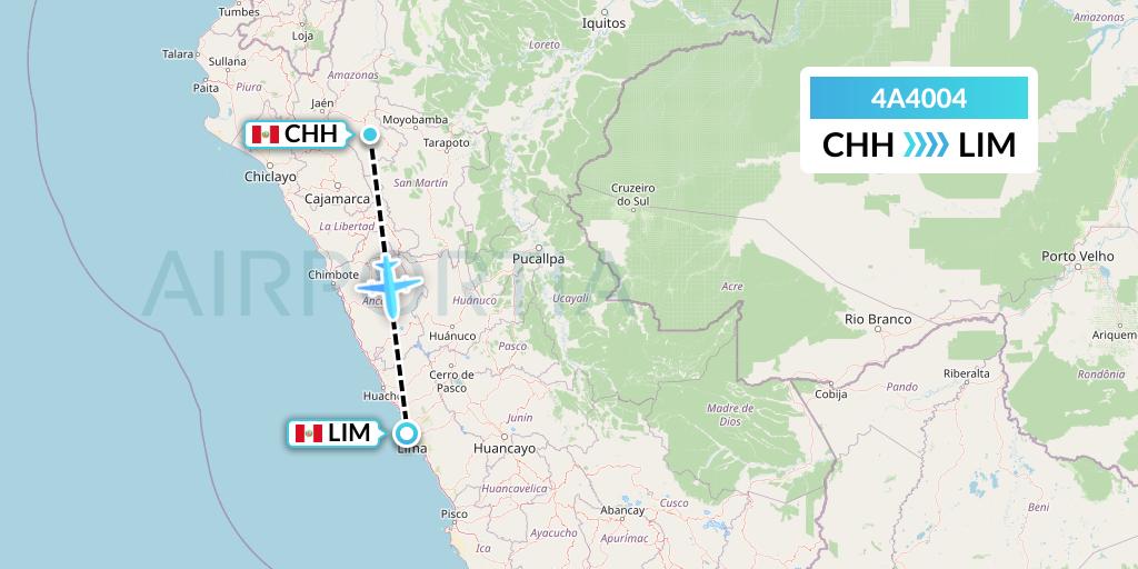 4A4004 Atsa Airlines Flight Map: Chachapoyas to Lima