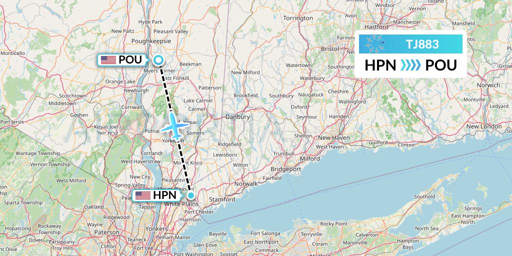 TJ883 Tradewind Aviation Flight Map: White Plains to Poughkeepsie