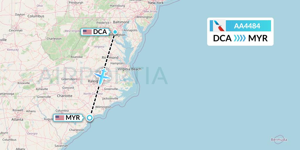 AA4484 American Airlines Flight Map: Washington to Myrtle Beach