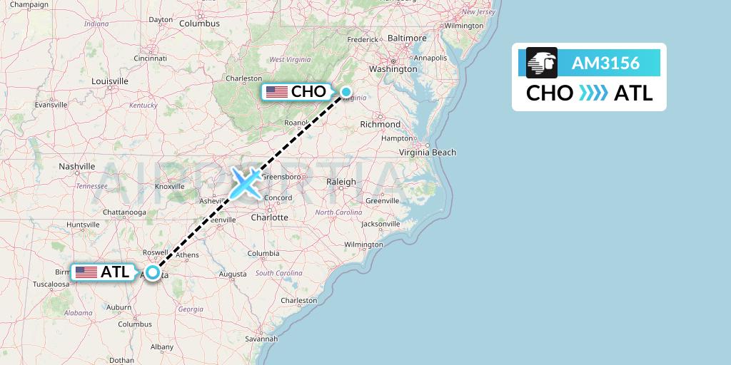 AM3156 Aeromexico Flight Map: Charlottesville to Atlanta