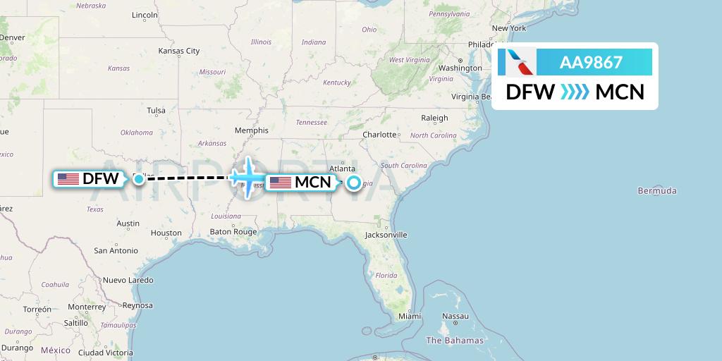 AA9867 American Airlines Flight Map: Dallas to Macon