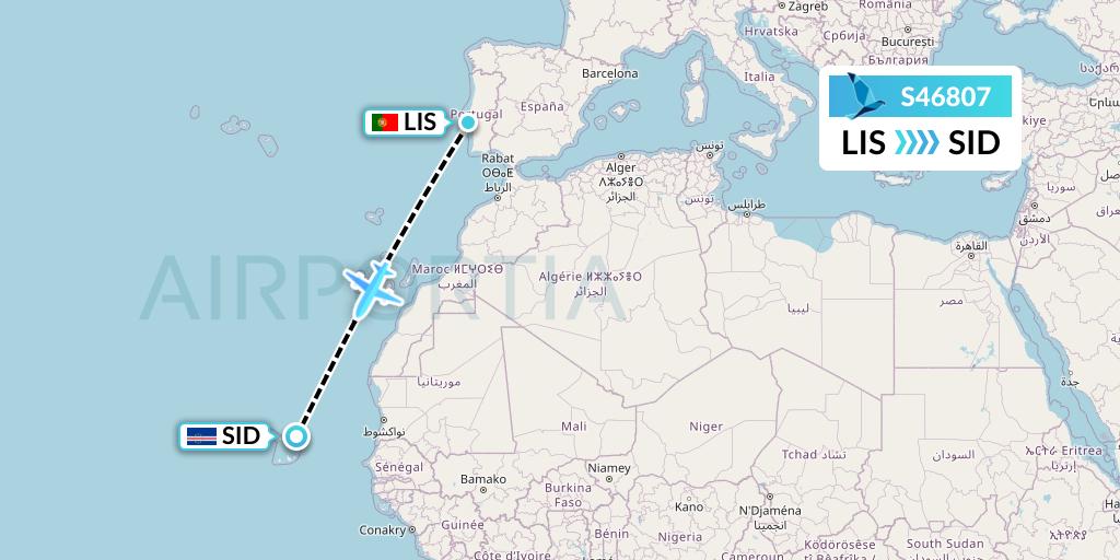 S46807 Azores Airlines Flight Map: Lisbon to Espargos