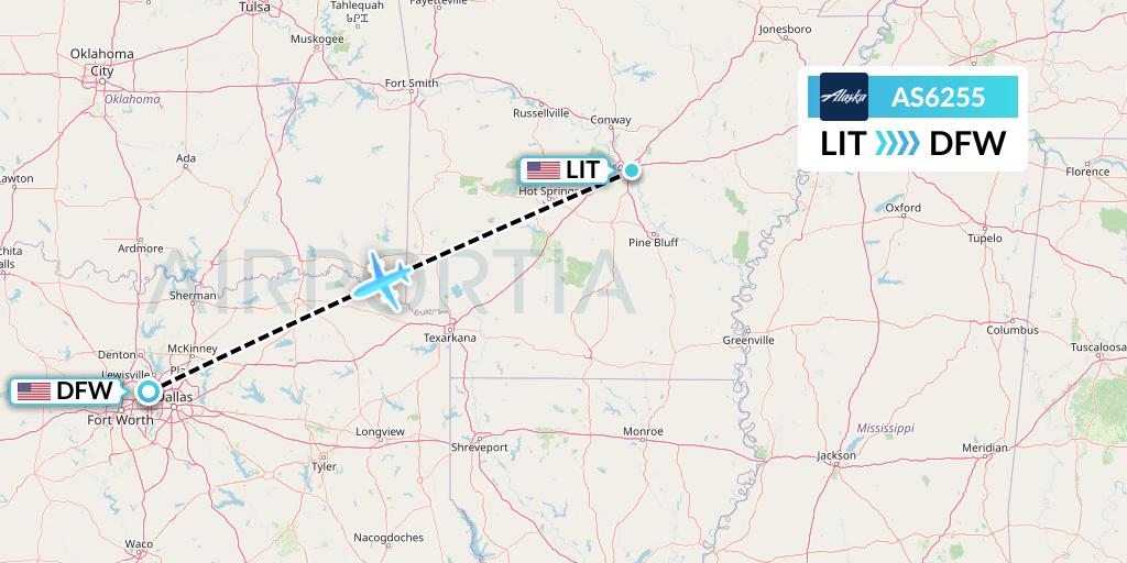 AS6255 Alaska Airlines Flight Map: Little Rock to Dallas