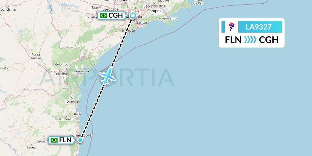 LA9327 LAN Airlines Flight Map: Florianopolis to Sao Paulo