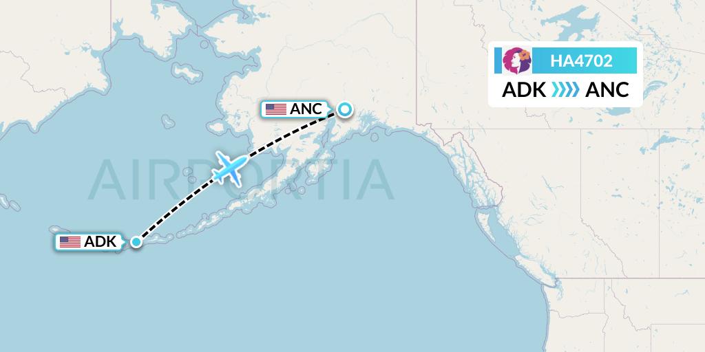 HA4702 Hawaiian Airlines Flight Map: Adak Island to Anchorage