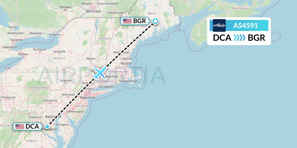 AS4591 Alaska Airlines Flight Map: Washington to Bangor