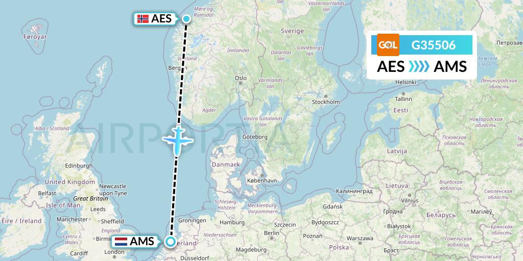 G35506 GOL Transportes Aeros Flight Map: Alesund to Amsterdam